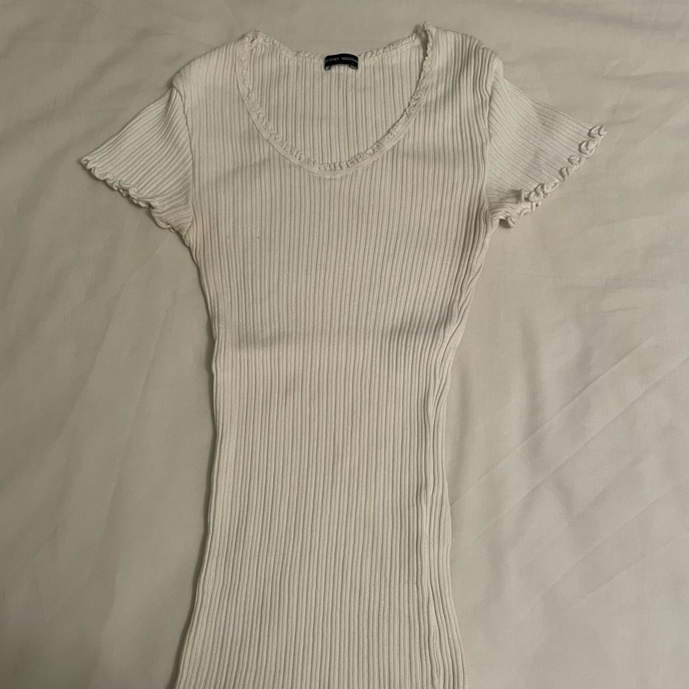 White Ribbed Scalloped Shirt